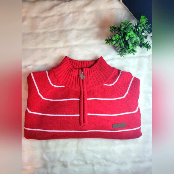 South Pole | Y2K Men's VTG Red & White Striped 1/4 Zip Pullover Sweater | Large - Picture 2 of 14